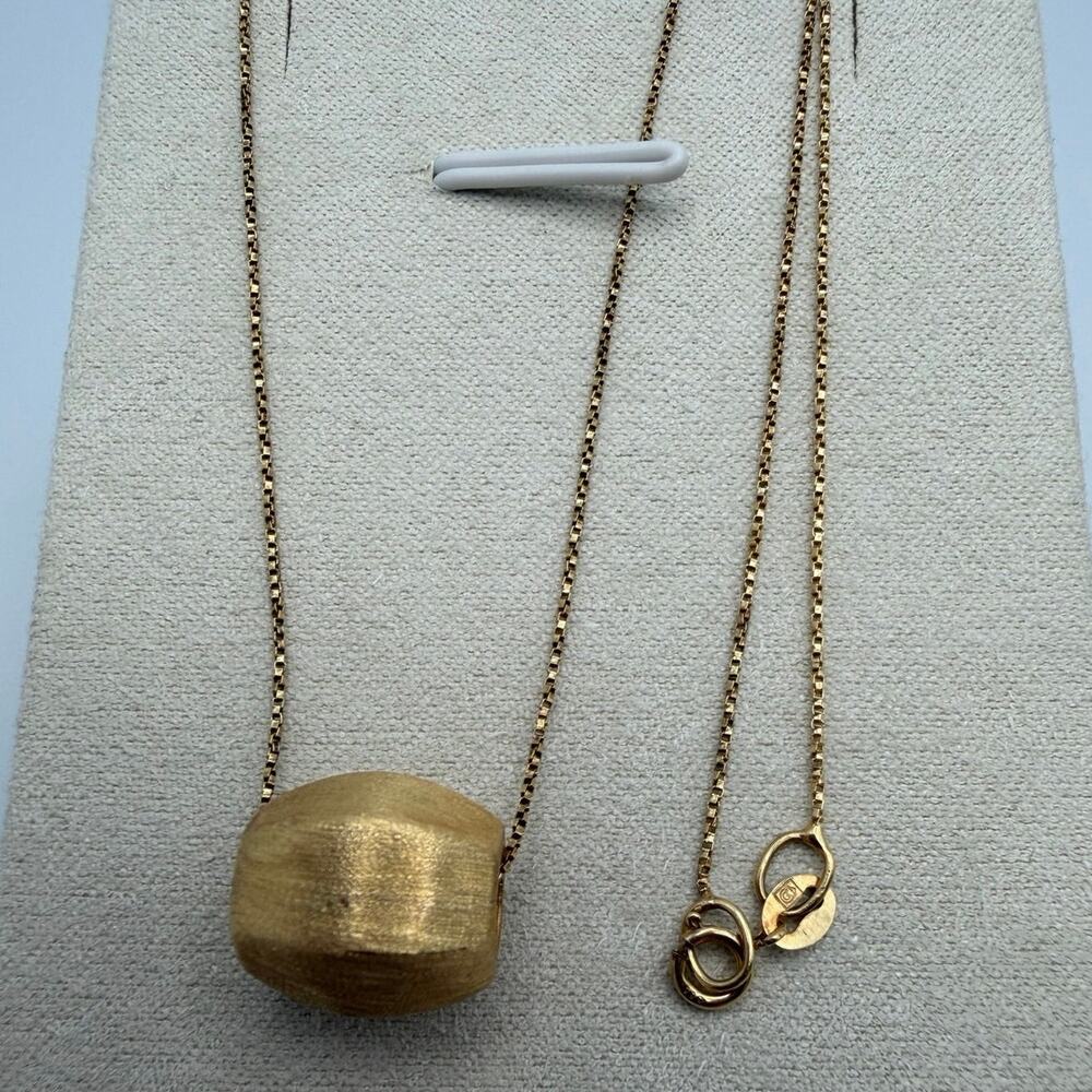 14K Yellow Gold Italy Brushed Nugget Bead Pendant Necklace Box Chain 2.0g 16"